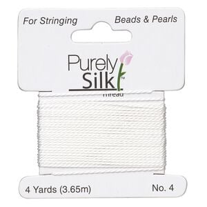 Thread, Purely Silk&trade;, white, medium-heavy, size #4, 24-pound test. Sold per 4-yard card.