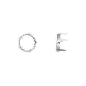 Rhinestone mount, imitation rhodium-plated brass, 9x5mm with SS40 rose or rose 5-prong rim setting. Sold per pkg of 100.