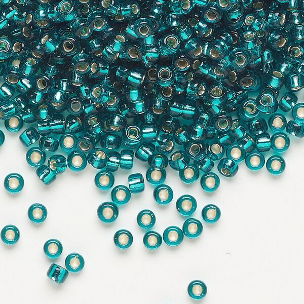 Seed bead, Miyuki, glass, pkg/50g, #8 rocaille, transparent silver-lined teal (RR-2425). image number 0