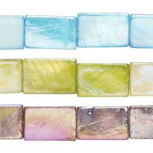 Mother-of-pearl shell 1pkg3, flat rectangle bead mix 15 inch multicolored AB 14x7mm-16x10mm