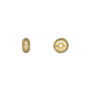 Bead, TierraCast&reg;, "Hammertone" collection, gold-plated pewter (tin-based alloy), 7x4mm hammered rondelle. Sold per pkg of 20.