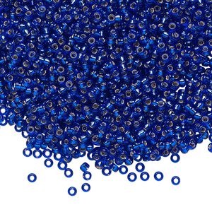 Seed bead, Miyuki, glass, pkg/250g, #11 rocaille, transparent silver-lined cobalt, (RR-20).