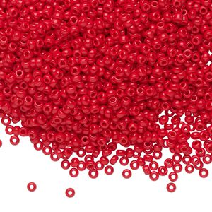 Seed bead, Miyuki, glass, pkg/250g, #11 rocaille, opaque red, (RR-408).