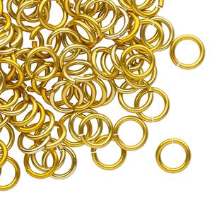 Jump ring 1pkg100 aluminum, 8mm round, 17 gauge / 5.6mm inside diameter / gold