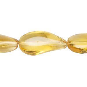 Bead, glass, transparent lemon, 23x12mm-24x13mm paisley. Sold per 14-inch strand, approximately 14 beads.