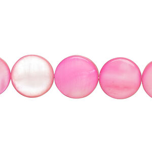 Mother-of-pearl shell 1pkg1, puffed flat round bead 15 inch hot pink 12-13mm