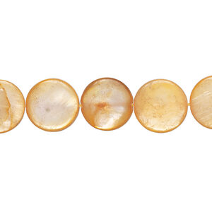 Mother-of-pearl shell 1pkg1, puffed flat round bead 15 inch tangerine 11-12mm