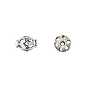 Bead 1pkg4 sterling silver, 10x8mm cutout saucer, antiqued Rajasthani