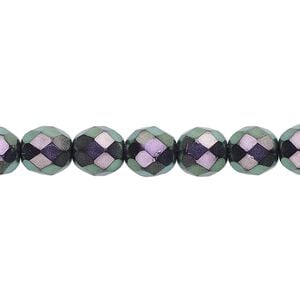 Bead, Czech fire-polished dipped d&eacute;cor glass, oil slick, 8mm faceted round. Sold per 15-1/2" to 16" strand, approximately 50 beads.