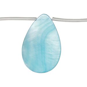 Mother-of-pearl shell 1pkg1, top-drilled flat teardrop bead 14 inch blue 30x7mm-31x9mm