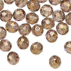 Bead 1pkg600, Czech fire-polished glass, copper luster, 8mm faceted round. 1/2 mass.