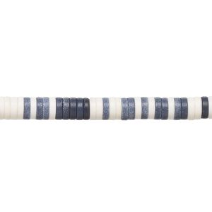 Bead, porcelain, opaque matte black and white, 4.5x1mm heishi. Sold per 8-inch strand, approximately 130 to 160 beads.