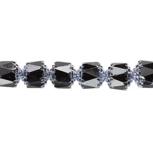 Bead, Czech glass, opaque jet and metallic purple, 8mm round cathedral. Sold per 15-1/2" to 16" strand.