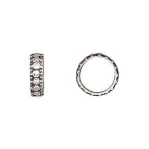 Bead 1pkg8 silver-plated, 13x4mm rondelle / round, brass antique