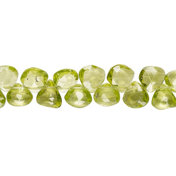 Peridot 1pkg1, hand-cut top-drilled faceted flat teardrop bead natural 8 inch 5-7mm image number 0