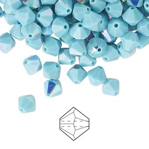 Bead 288pk turquoise AB, Preciosa Czech crystal 6mm bicone