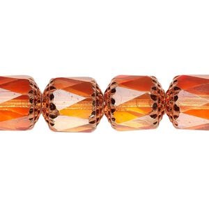 Bead, Czech dipped d&eacute;cor glass, tangerine Apollo, 10mm round cathedral. Sold per 15-1/2" to 16" strand.