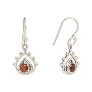Earring, Create Compliments&reg;, antiqued sterling silver and garnet (natural), fishhook, 26.5mm with 13x12.5mm single-sided open teardrop, 21 gauge. Sold per pair.