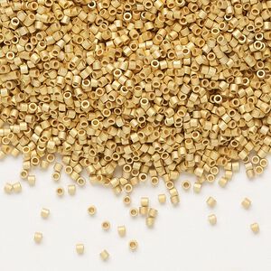 Seed bead, Delica&reg;, glass, pkg/250g, #15 round, opaque 24Kt gold-plated matte (DBS-0331).