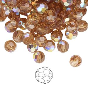 Bead 24pk light Colorado topaz AB, Preciosa Czech crystal 6mm round