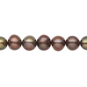 Freshwater pearl 1pkg1, semi-round, 15.5-16 inch dark peacock 6-8mm cultured
