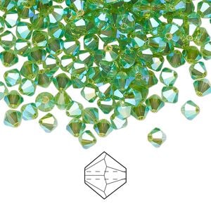 Bead 48pk peridot AB 2X, Preciosa Czech crystal 4mm bicone