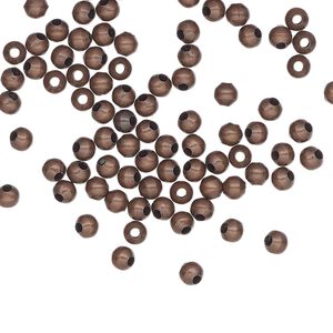 Bead 1pkg100 copper-plated, 3mm round, steel antique