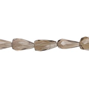 Smoky quartz 1pkg1, hand-cut faceted teardrop bead 14 inch 8x4mm-14x7mm