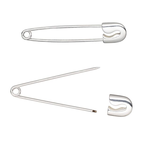 Safety pin 1pkg2 silver-plated, 2.375 inch, brass / stainless steel image number 0