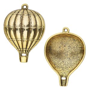 Charm, antique gold-finished "pewter" (zinc-based alloy), 29.5x23mm single-sided balloon. Sold per pkg of 4.