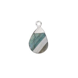 Drop 1pkg1, electroplated sterling silver and labradorite (natural), 13x9mm hand-cut flat faceted twisted teardrop