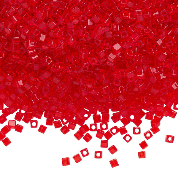 Seed bead, Miyuki, glass, pkg/250g, 1.8mm square, transparent red-orange (SB-140). image number 0
