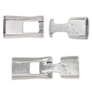 Clasp hook&eye 1pkg1 silver-plated, 40x13mm fits 10x7mm cord, antique white brass 1-strand