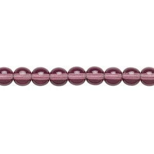 Bead, Czech glass druk, transparent amethyst purple, 6mm round. Sold per 15-1/2" to 16" strand.