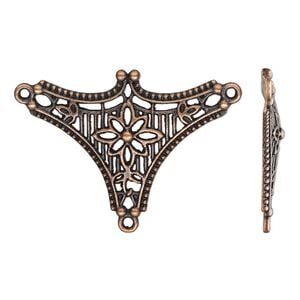 Connector, antique copper-finished "pewter" (zinc-based alloy), 43x31.5mm single-sided Y-connector with flower and 2 closed loops. Sold per pkg of 4.