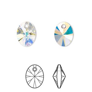 Drop 2pk crystal AB, Crystal Passions&reg; 12x9mm pendant mini oval 6028
