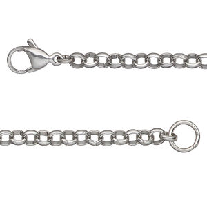 Chain 1pkg1 rolo, 4mm / lobster claw clasp, stainless steel 16 inch