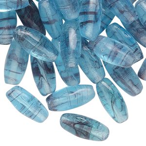 Bead, glass, translucent blue and purple, 15x7mm oval. Sold per 2-ounce pkg, approximately 60 beads.