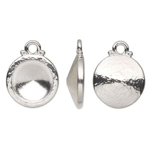 Drop, TierraCast&reg;, Almost Instant Jewelry&reg;, white bronze-plated pewter (tin-based alloy), 15mm hammered round with 12mm rivoli glue-in setting (1122). Sold per pkg of 20.
