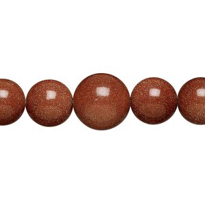 Bead, brown goldstone (glass) (man-made), 4-12mm graduated round. Sold per 18-inch strand.