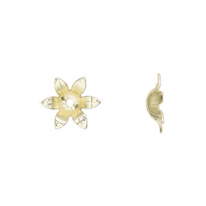 Bead cap 1pkg20, gold-finished copper, 11x2.5mm flower, fits 4-6mm round bead.