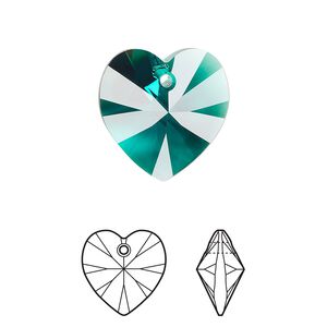 Drop 2pk emerald, Crystal Passions&reg; 18mm pendant heart 6228
