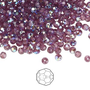Bead 720pk amethyst AB, Preciosa Czech crystal 3mm round