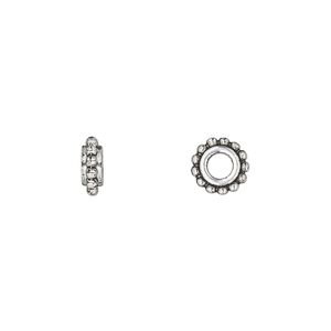 Bead 1pkg24 silver-finished "pewter", 8x3mm rondelle / beaded edge, antique