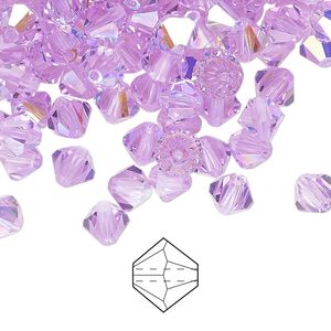 Bead 144pk violet AB, Preciosa Czech crystal 6mm bicone