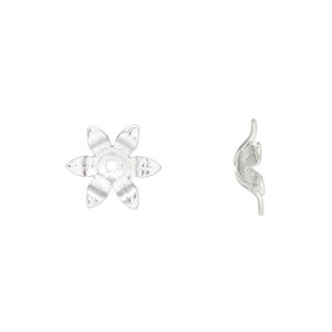 Bead cap 1pkg20, silver-finished copper, 11x2.5mm flower, fits 4-6mm round bead.