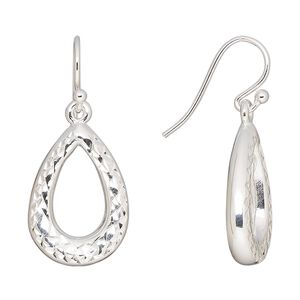 Earring, Create Compliments&reg;, fine silver, electroformed, 33mm diamond-cut open teardrop with fishhook ear wire, 19 gauge. Sold per pair.