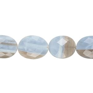 Blue opal 1pkg1, hand-cut faceted puffed oval bead natural 8 inch 14x10mm-16x12mm