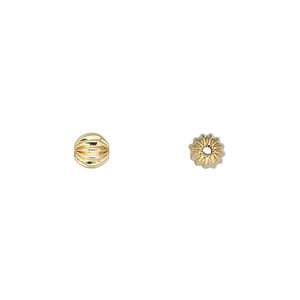 Bead 1pkg20 gold-plated, 5mm fluted round, brass