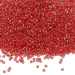 Seed bead, Miyuki 1pkg35g glass, #15 rocaille, Duracoat&reg; transparent silver-lined light cranberry / outside dyed (RR-4263)